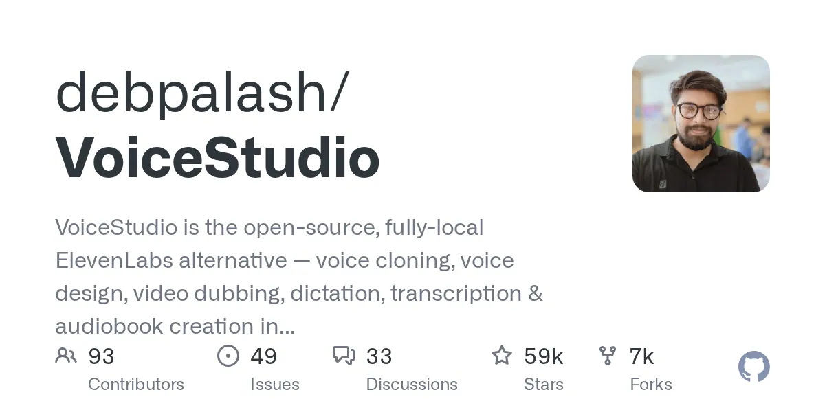 VoiceStudio 的 GitHub 项目卡片